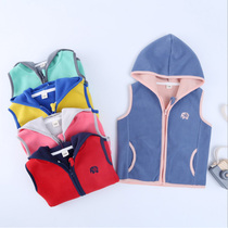 Spring and autumn warm girl fleece vest boy grappling hooded shoulder baby vest cardigan granular fleece tide