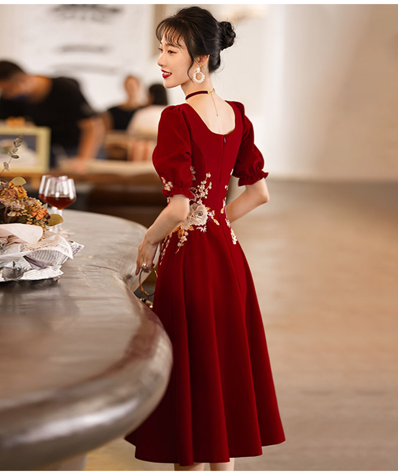 敬酒服新娘酒红色2021新款订婚结婚答谢宴回门礼服连衣裙平时可穿