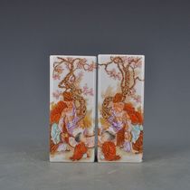 Qing Qianlong enamel color painting figure square pen holder antique antique antique porcelain