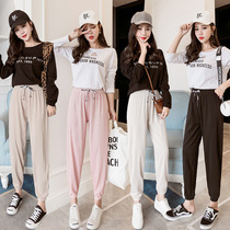 Large size womens pants 2021 summer new ice cool pants fat mm comfortable loose casual pants Korean version sports pants drawstring harun