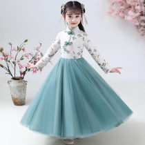 Girls Hanfu Autumn and Winter 2021 New Super Xian Zhongda Childrens foreign style thick Chinese style long sleeve cheongsam set