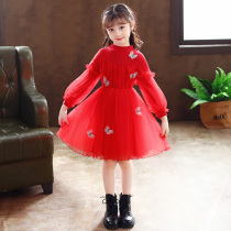 2021 girls dress autumn winter foreign skirt children princess dress Spring Girl sweater spring dress girl sweater Spring red gauze dress