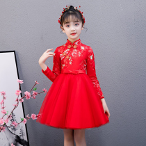 Girls cheongsam autumn and winter childrens dresses baby Chinese style costume girls princess dress Hanfu skirt New Year dress