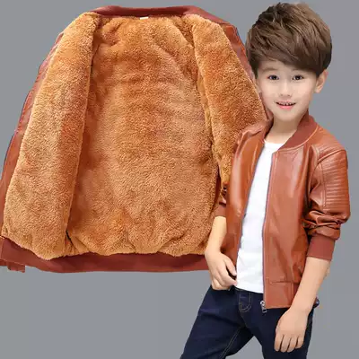 Children's Wear Boys Leather Jacket 2021 Spring and Autumn New Tong Casual Plus Padded Baby Leather Jacket