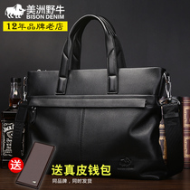 Americas Bison Bull Man Bag Genuine Leather Handbag Business Casual Head Layer Cow Leather Single Shoulder Inclined Satchel Bag for men