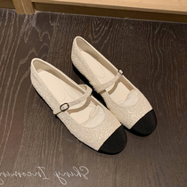 2022 autumn winter new small balsamic wind retro collage round head shallow mouth Marie Jean flat bottom shoes single-shoe female MIU