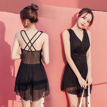 Conservative jumpsuit swimwear thin belly flat corner gathering Net red super fairy stripe lace beach swimsuit women