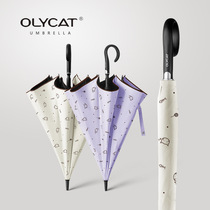 OLYCAT curved handle umbrella hipster simple print strong wind-resistant rain dual-purpose womens automatic long handle umbrella