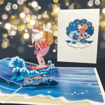 New Christmas greeting card surfing Santa Claus 3D three-dimensional card cartoon Christmas Christmas Eve creative paper-cut