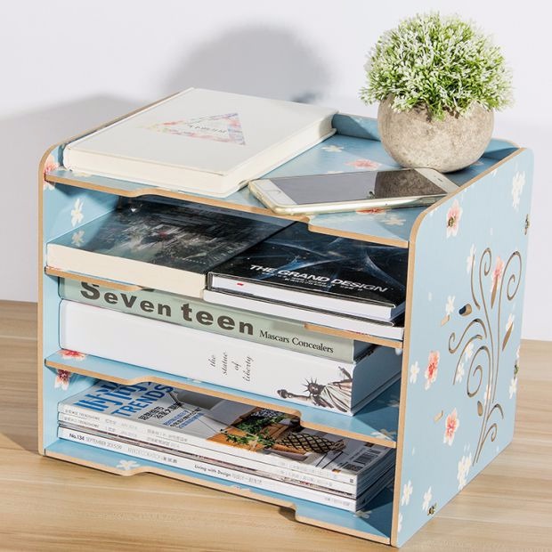 创意大号多层A4纸文件夹木质办公室桌面收纳