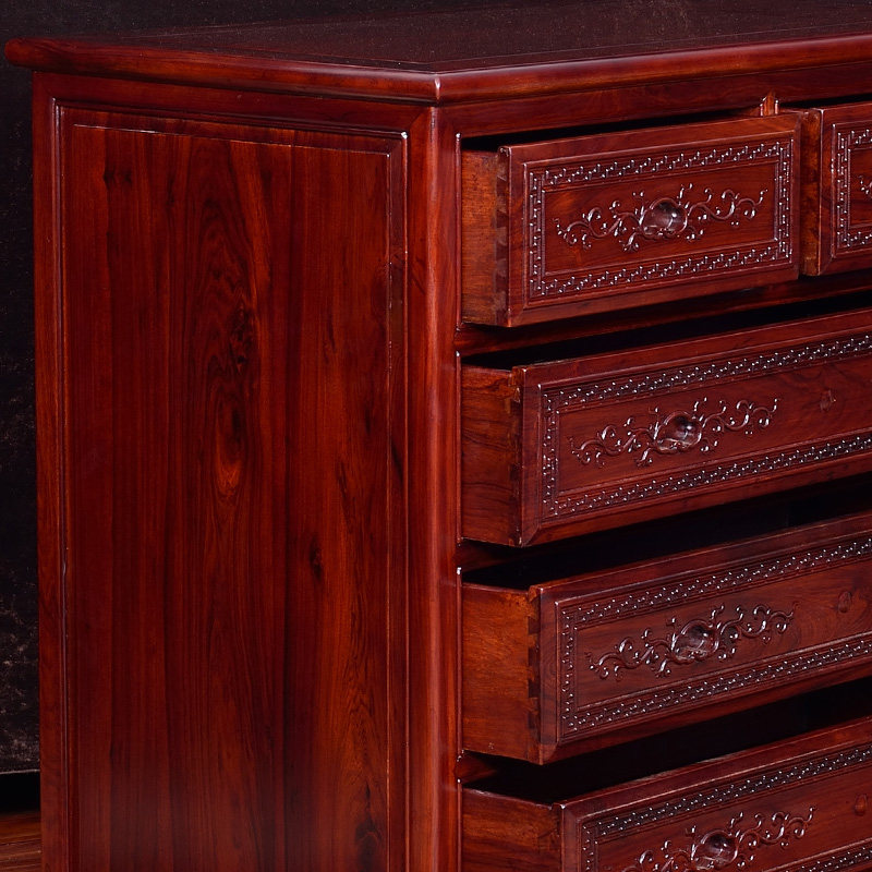 明清古典非洲酸枝木雕花实木复古五斗柜酸枝色收纳柜中式五斗橱