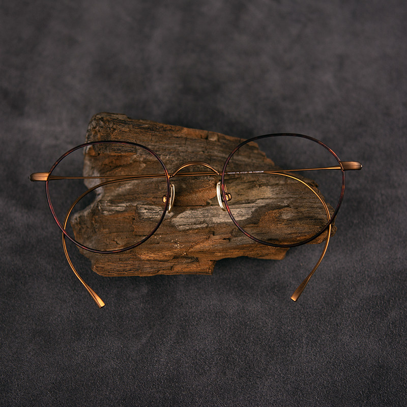 日式白山民国眼镜近视男超轻纯钛复古小圆形挂耳式眼睛框镜架男