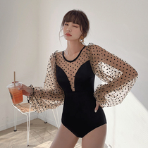 Golden beads swimsuit female summer ins Wind fairy 2021 new one-piece sexy small chest long sleeve belly thin swimsuit