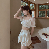 2020 new fairy fan split swimsuit female three-piece conservative lace belly thin hot spring resort swimsuit