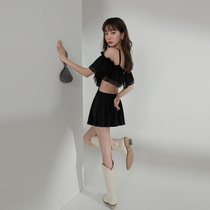 Jinzhu swimsuit female fairy fan Korean ins conservative student one-piece skirt style thin Belly Belly hot spring swimsuit