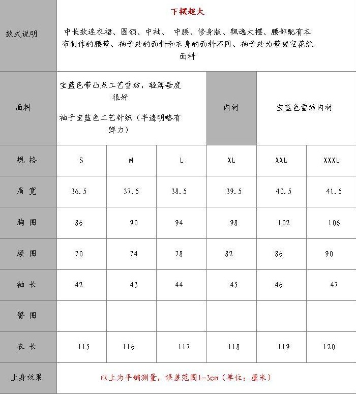 寶格麗大吉嶺夜幽 煙花燙春夏新款鏤空七分袖大擺連衣裙 清心幽藍 寶格麗