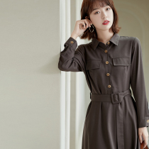 FENPERATE 2022 Spring retro curl brown tooling wind commute trendy sensible slim belt one-piece dress woman