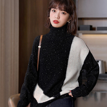FENPERATE 2021 autumn and winters beloved classic black and white hit color round collar loose warm wool womens clothing
