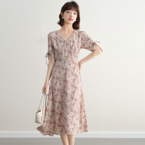 FENPERATE Temperament Floric Style V Collar Snowspun Skirt Woman 2022 Summer Elegance Explicit White reduction of dress