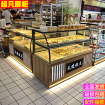 Curved pastry cabinet solid wood cake cabinet bread display cabinet cake shop island side cabinet peach cake counter