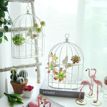 Nordic wrought iron bird cage key pendant wall decoration creative living room entrance wall decoration modern simple wall hanging