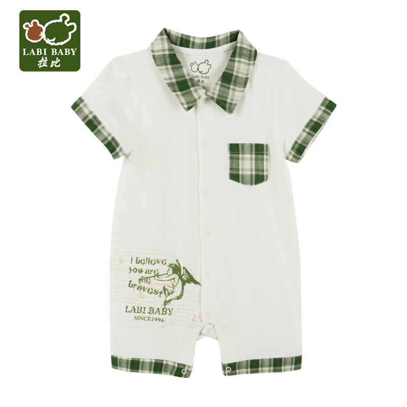 拉比童装2016夏装新款男童新生宝宝哈衣爬服 绿色格调连体短袖衣产品展示图1