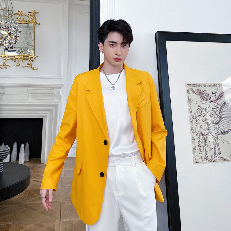 新款亮橘色西装男复古廓形糖果色时髦西服外套a452----p135