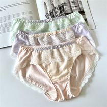 Small frescoed sweet and sweet day family of snow-spun lotus leaf lace with knotted soft and breathable pure cotton ladys underwear