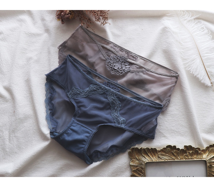ideamini内裤女蕾丝刺绣日系复古性感镂空透明超薄网纱低腰包臀三角裤