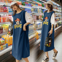 Pregnant women dress summer fashion foreign style thin size summer skirt 200kg late pregnancy does not show the tide mother