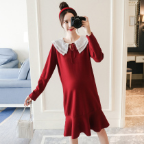 Pregnant womens autumn dress long Korean fashion foreign style small fragrance temperament celebrity sweater autumn and winter tide
