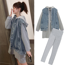 Pregnant womens autumn dress small fragrant style temperament Celebrity Fashion Net Red foreign air trembling sound waistcoat set spring and autumn