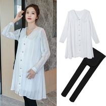 Pregnant womens autumn suit fashion style out of two sets thin cover belly does not show spring and autumn dress Spring