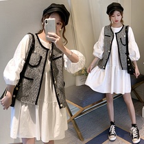 Net red pregnant womens autumn suit fashion cover the belly does not show a thin temperament two-piece spring and autumn dress