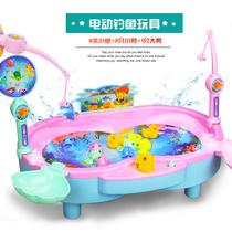 Magnetic children fishing toy set large wheel electric rotating kitten fishing men and women baby toys 3