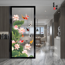 New Chinese character and Fugui art glass screen partition background wall frosted light transparent double-sided entrance