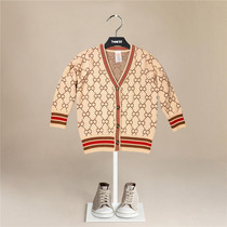 Girls British style knitted diamond cardigan V-neck spring and autumn baby baby sweater small coat casual parent-child trendy clothing