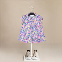 Girls baby doll collar western style shirt shirt short-sleeved summer baby cotton purple floral top bottoming shirt tide