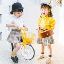 Girls clothing womens treasures pure cotton mid-sleeve shirt solid color lapel spring and autumn Korean version bow tie foreign shirt tide clothes