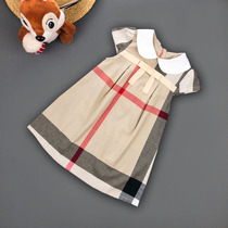 Girls and girls British style striped short-sleeved dress baby cotton doll collar Western style princess dress one-year-old dress