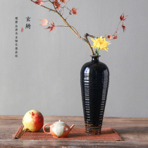 (Xuan Qi) Handmade coarse pottery oil drops black glaze spiral plum bottle kiln black glaze rabbit straight bottle