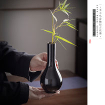 Imitation of Qing Yongzheng Wujin glaze bottle pure hand-made antique black glaze gourd bottle Fu Lu bottle Qing for literati elegant play