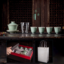 (Cui Dance) Original mineral Bean Green Magnolia Bowl tea set set Enterprise custom ceramic gift kung fu tea set