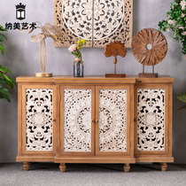 Country American retro sideboard porch cabinet living room home storage locker solid wood carved creative decoration cabinet