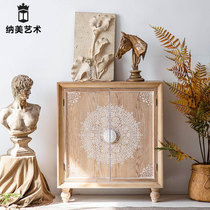American retro country carved side cabinet TV small side cabinet small apartment balcony flower shop B & B art decoration cabinet
