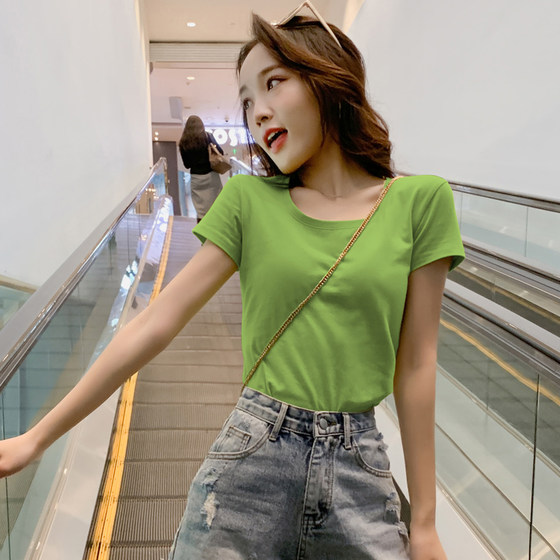 반팔 티셔츠 여성 2021 새로운 슬림 솔리드 컬러 바닥 셔츠 기질 여름 화이트 탑 퓨어 코튼 반팔 티셔츠 반팔 티셔츠 여성 2021 새로운 슬림 솔리드 컬러 바닥 셔츠 기질 여름 화이트 탑 퓨어 코튼 반팔 티셔츠