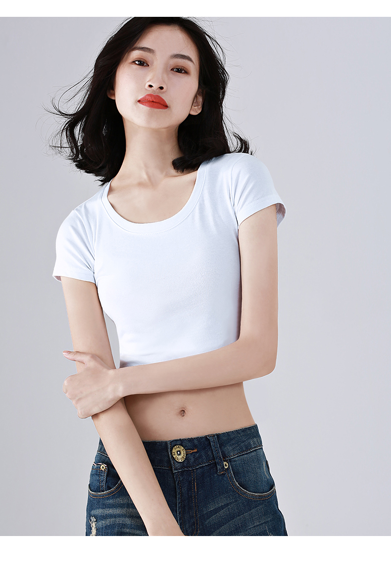 2019新t恤上衣服女 早春韩版学生百搭短袖时尚短款夏天纯色性感潮