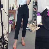 High-waisted suit pants womens summer thin hanging nine-point pants Straight pants loose thin radish pants small feet Harun pants