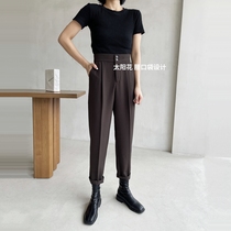 Womens high waist slim Haren pants Korean version of small feet casual pants Joker ankle-length pants autumn radish pants