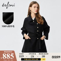 Eve coat female mid-length 2020 new popular black double-sided woolen coat winter Hepburn style woolen coat